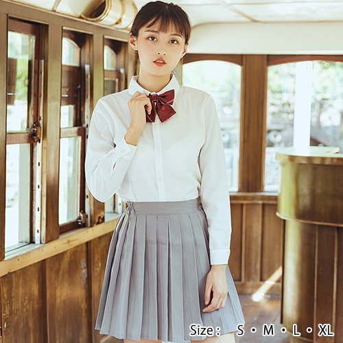 286コスプレ コスチューム 長袖 学制服 ストライプ プリーツ リボン 軽やか プリーツスカート 爽やか ライトグレー S M L XL GRAXIA グラシア