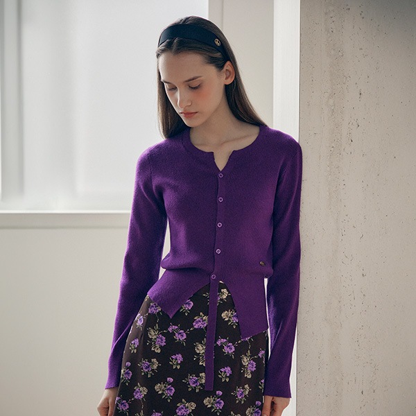 CUT OUT RIBBED CARDIGAN PURPLEカーディガン