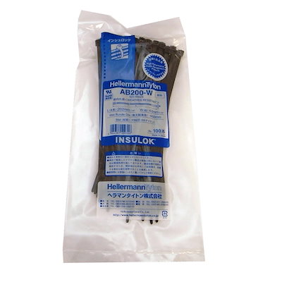 他サイト： HellermannTyton ヘラマンタイトン 結束バンド インシュロック AB200-W 100本入 耐候・屋内外用グレード 黒の商品画像