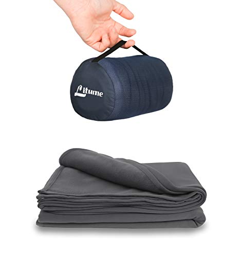 Litume 170 x 122 cm 柔らかい 防災 飛行機 旅行用ブランケット ブランケット 折り畳みデザインと専用収納ポーチ付き 電車キ