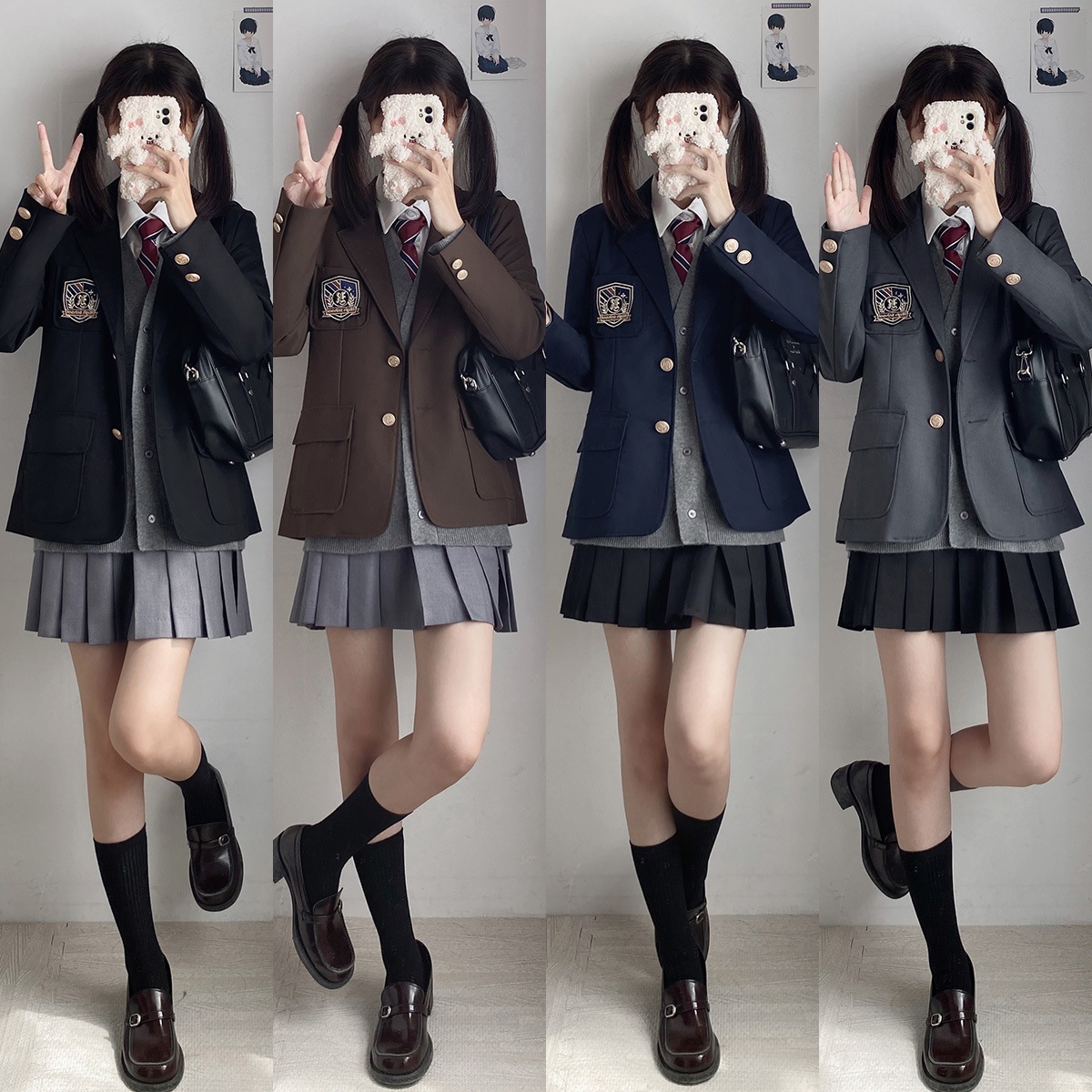 そらチンチラjkスーツジャケット春秋スリーピースセーター重ね着フルセットのカレッジ風jk制服スーツ 5,363円