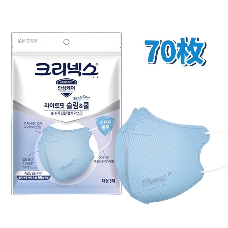 【正規品】ライトフィット スリムアンドクールマスク ソフトブルー 大型 大人用 5枚入*14個 計70枚