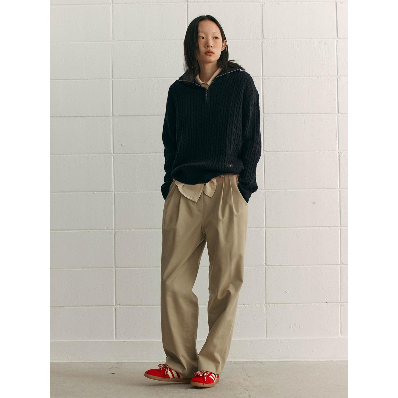 【SIENNE】 CLASSIC ZIP-UP KNIT : NAVY