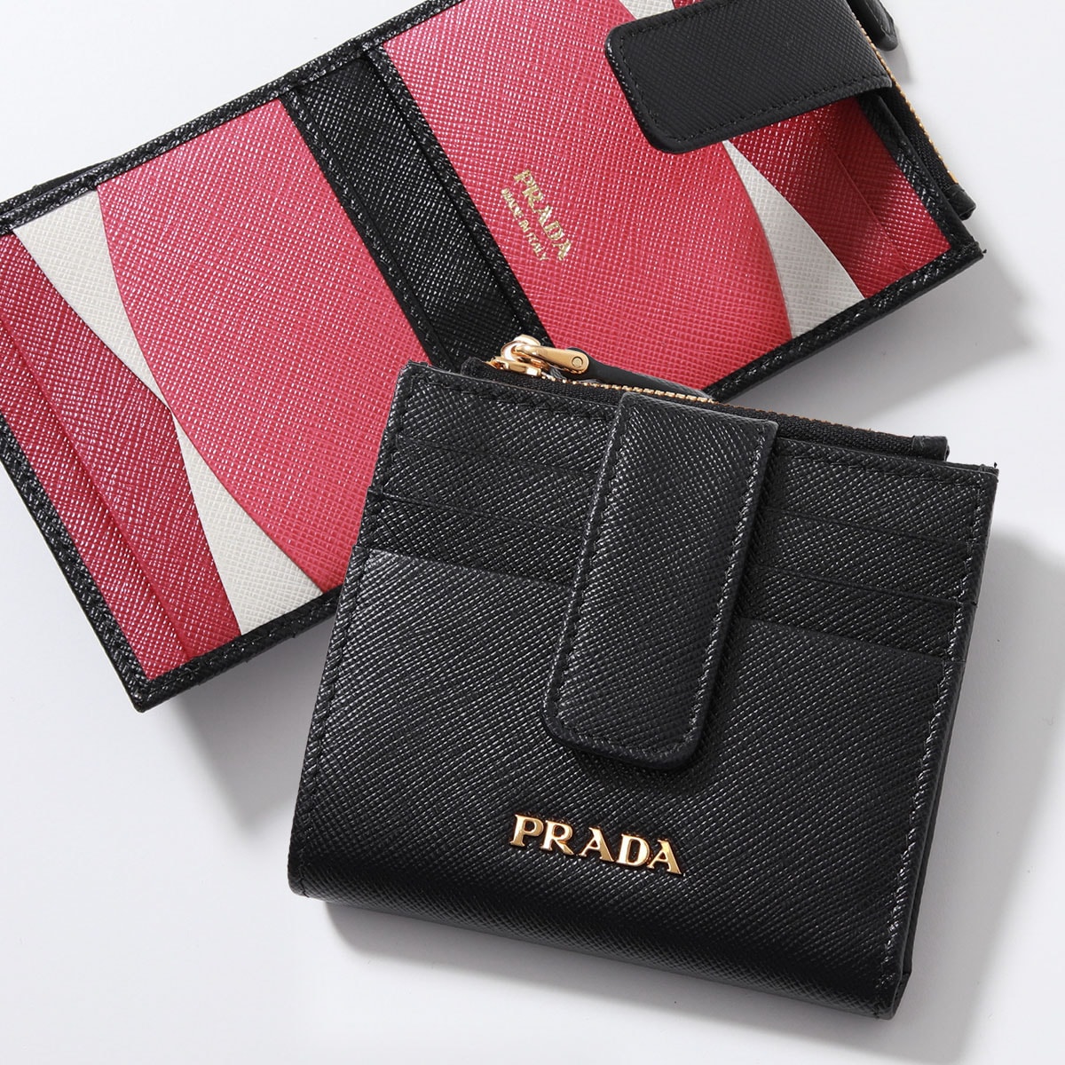 PRADA プラダ 二つ折り財布 1ML047 QWA 1ML047 ZLPレディース サフィアーノレザー ミニ財布 レタリングロゴ 小銭入れ付き カラー3色