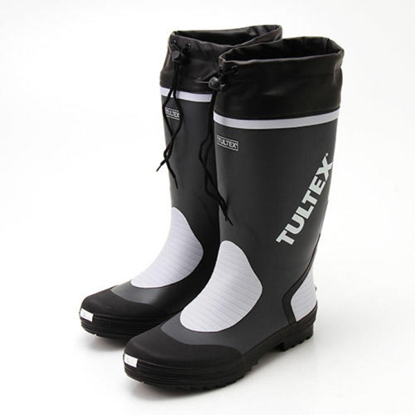 雨対策吸汗速乾ドライ裏地使用フード付長靴 グレーxライトグレーL