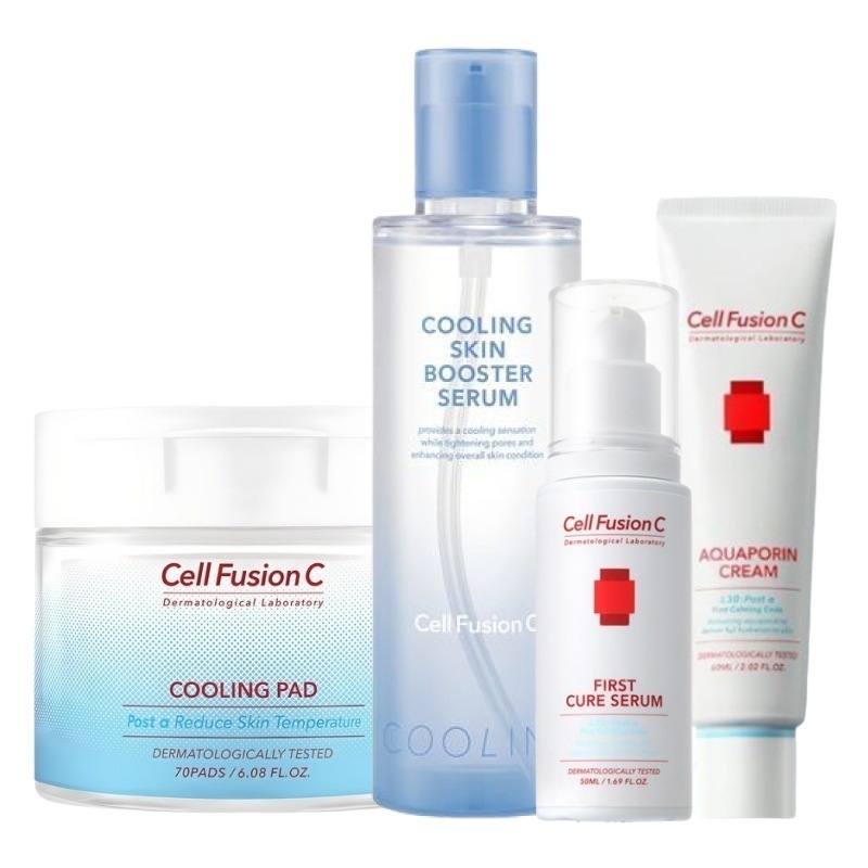 ポストアルファ クーリング 4点 セット（クール パッド 70枚+ブースター 美容液 150ml+セラム 50ml+ジェルクリーム 50ml）/ 韓国 人気 敏感肌 赤み 鎮静 ニキビケア セット