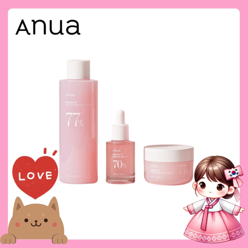 [桃基礎3SET] ナイアシン トナー+セラム+クリーム / 透明感あふれる肌へ ピーチエキス配合 潤いと輝きをプラス 毎日の集中ケア しっとり保湿 肌をなめらかに整える ブライトニング効果