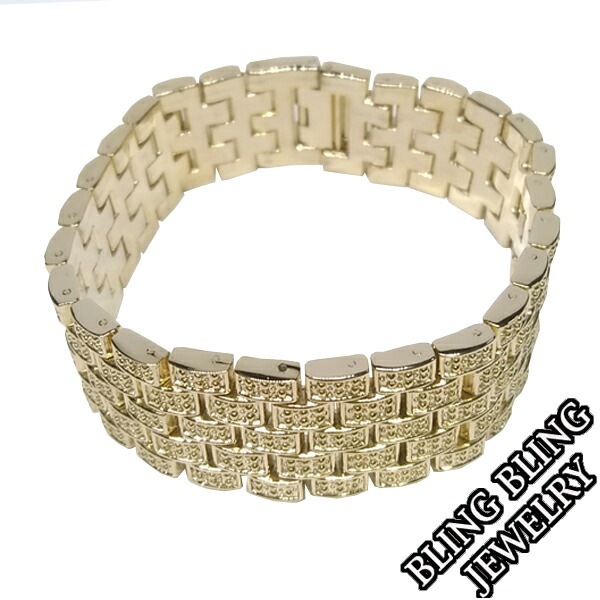 セール HIPHOPジュエリー メンズ ブレスレット　ゴールドカラー ゴールド プレーティング BLING JEWELRY ストリート スタイル ヒップホップ アクセサリー レディース ブリンブリ