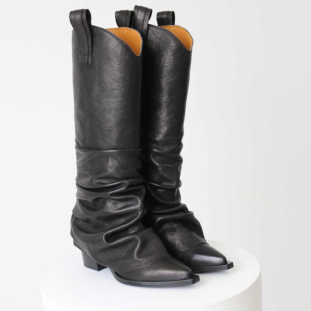 Drape Western Long Boots Black