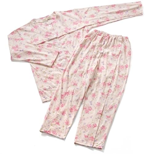 trust map 介護 パジャマ 薄手 天竺 綿100% レディース 全開フルオープン 寝たきり 要介護 術後 入院 点滴中サポート (ピンク