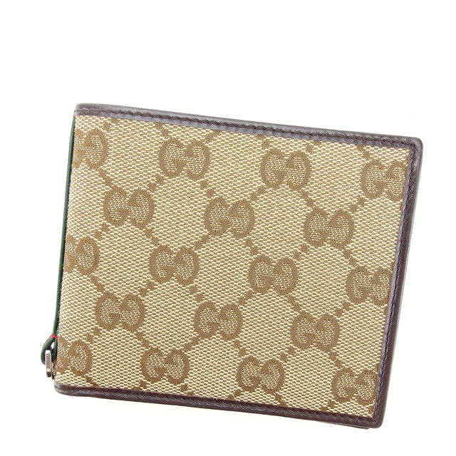 二つ折り札入れ ＧＧキャンバス ブラウン ベージュ 中古