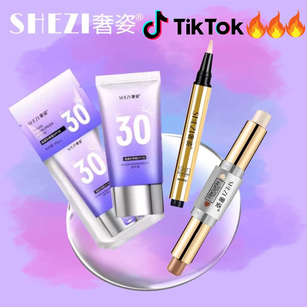 【3点セット】SHEZI 奢姿 日焼け止めクリーム SPF30 コンシーラー リキッド シェーディング ハイライト 化粧品 中国コスメ 中国変身メイク チャイボーク メイク TikTokで話題の商品