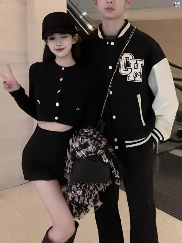 レディース ファッション　オシャレ 秋冬 スリム メタル バックル 長袖 ショート ニット セーター ハイエンド ブラック シック トップ