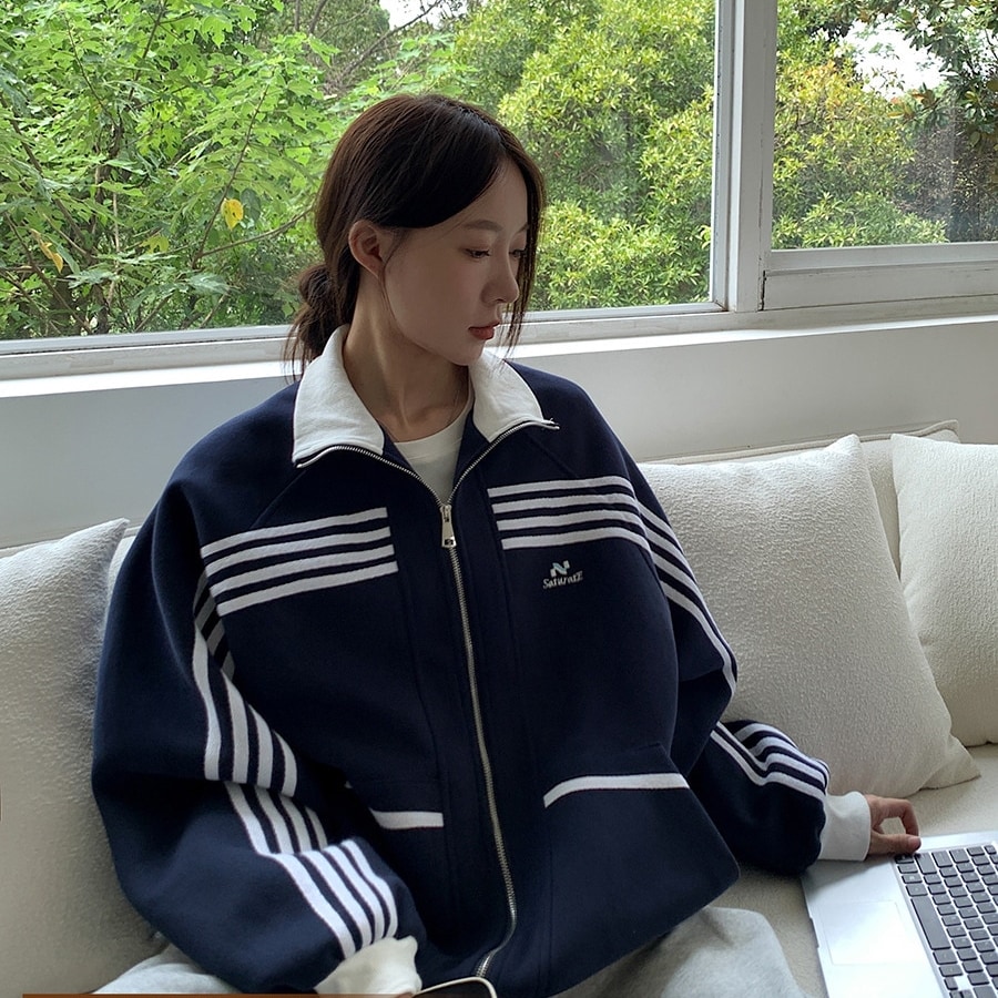 春夏 韓国 かわいいレディースバイカラーハイネックスタンドネックアウター羽織りスポーティー長袖配色スウェットコーデトップススポーツサイズサイドカジュアルシルエットファッション系フル丈トラック