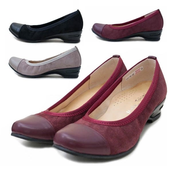 レディース パンプス Mode Tokimi C3179 ローヒール 軽量 3.5cmヒール ゆったり 本革 豚革 大きいサイズ 痛くない 幅広 ワイズ 5E 抗菌 防臭 吸湿 日本製 外反母趾