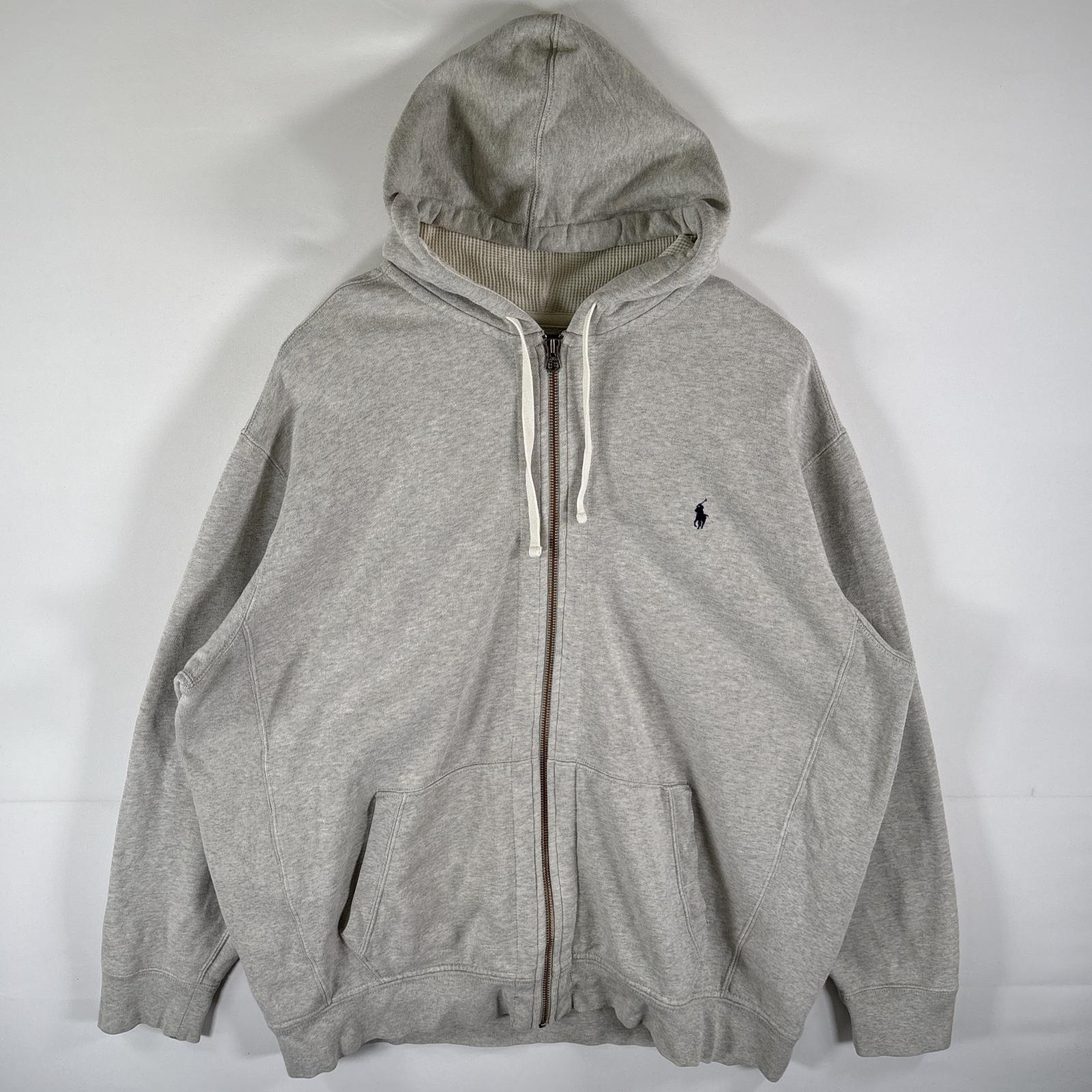 古着 ポロバイラルフローレン Polo by Ralph Lauren パーカー フルジップ スウェット ワンポイントロゴ刺繍 厚手 3XLT ライトグレー メンズ 6,149円
