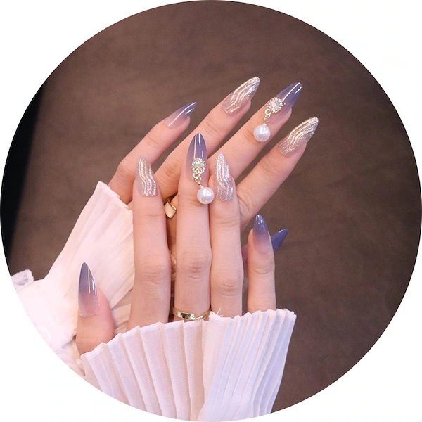 ネイルチップ パールアクセサリーネイル No.9 シンプル上品ネイル・シアーカラー×ホロラメミックス×ストーンパール