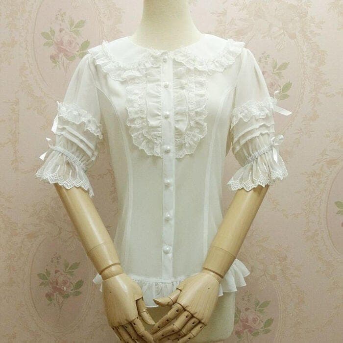 【イベント期間限定 40% オフ】ロリータ ロリィタ ブラウス シャツ 長袖 フリル 可愛い レディース クラシカル クラロリ ゴスロリ ホワイト ブラック XS - 2XL シフォン オールシー