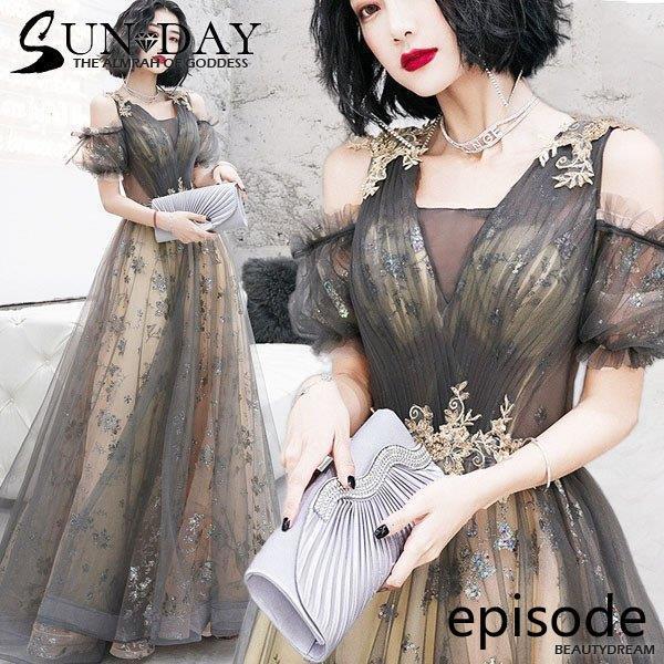 2021春パーティードレス 姫系 セクシーV襟 花嫁ロングドレス お呼ばれ 結婚式 誕生日 ロング丈 二次会 エレガント 演奏会 挙式hs4881