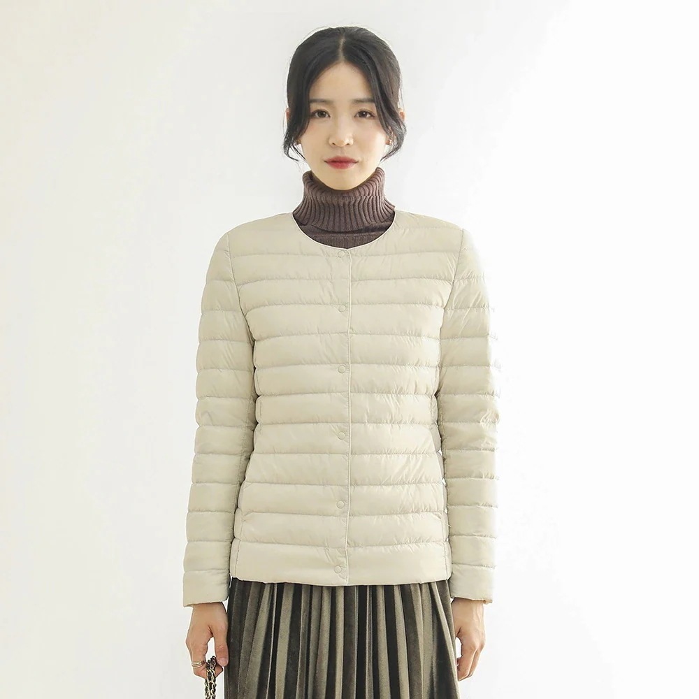 【急速出荷】韓国ファッションアウター 薄手ダウンジャケット女性インナーVネック丸首 ダウンベスト ダウンジャケット 軽量 収納袋付