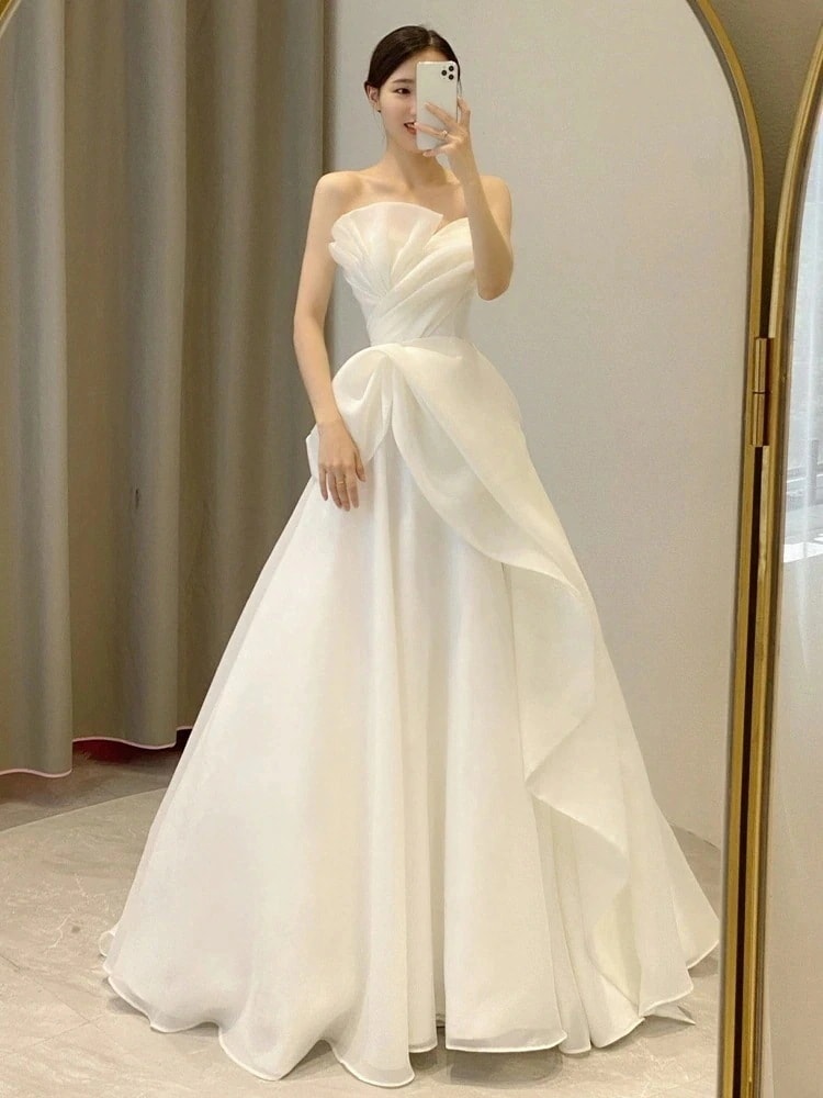ライトウエディングドレス 2025 メインヤーン 花嫁 プチお出かけ糸 上質質感 ブ シンプル フロア丈 女性