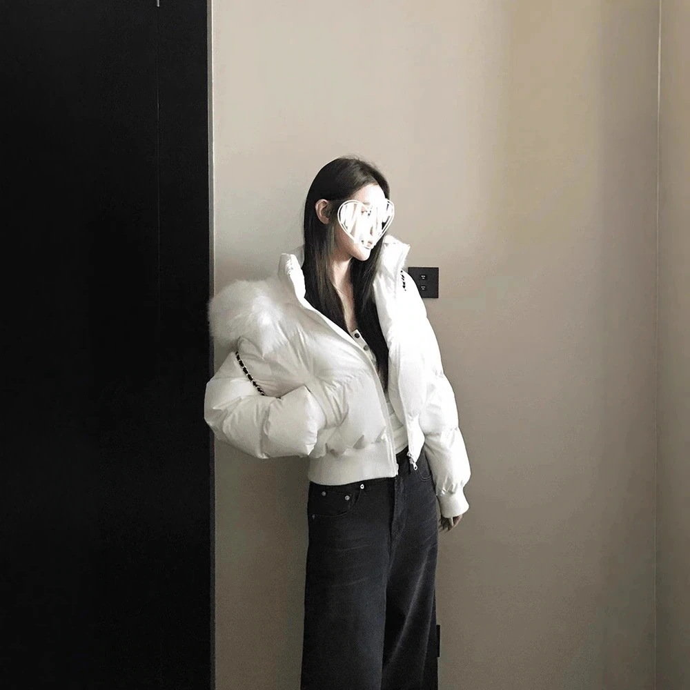 ショート丈 秋冬新作 レディース 細身に見える デザイン性 アウター アメリカンスタイル コットンコート ベージュ 合わせやすい ダウンジャケット ファー付きフード付き