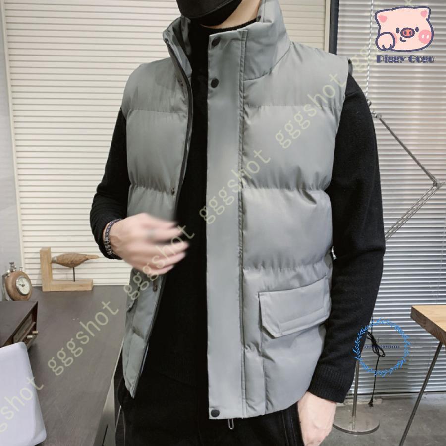 新商品 3日以内に出荷 中綿ベスト 秋冬春 ダウンベスト メンズ 立ち襟 ノースリーブ 防寒対策 暖か 防風 撥水 光沢 ツヤツヤ お洒落 チョッキ 袖なし 冬服 ショート フォーマル