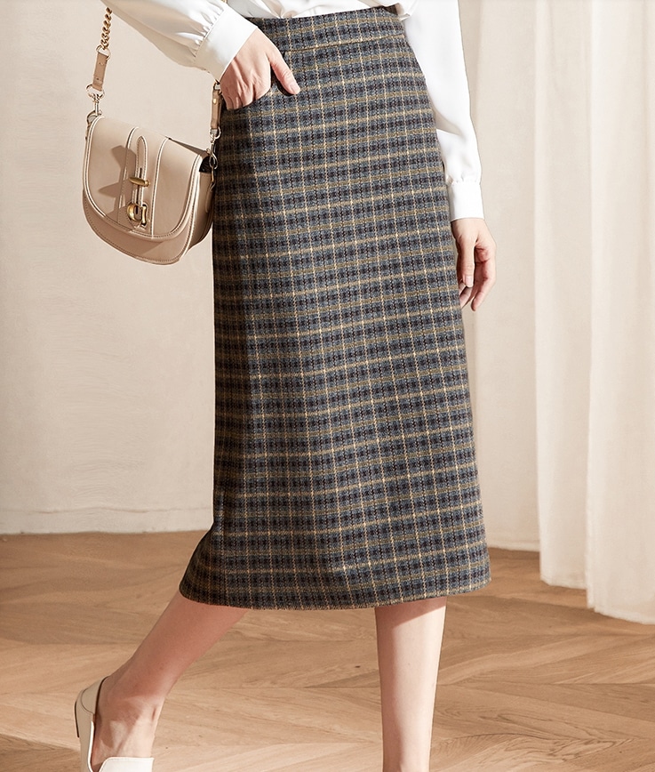 チェック柄タイトスカート スカート ボトムス タイトスカート 膝丈 ひざ丈 スリム タイト 細身 Iライン ハイウエスト ポリエステル かわいい 大人可愛い きれいめ シンプル カジュアル 大人 上品