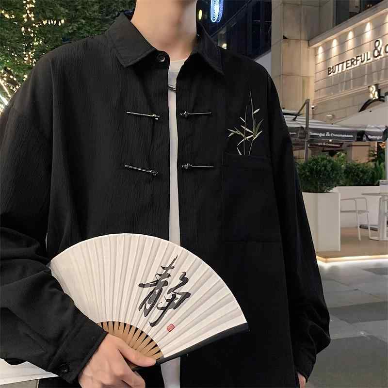 チャイナ シャツ メンズ レディース 中華風 春秋 カジュアル エスニック レトロ トップス 長袖 ブラック ベージュ