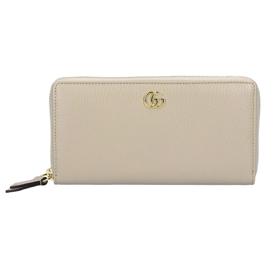 GUCCI 456117-CAO2G-9561 グッチ プチ マーモント ジップアラウンドウォレット ラウンドファスナー長財布 テクスチャードレザー ダブルG ベージュ×ライトイエロー