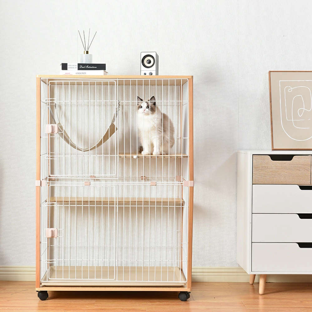 木製フレーム&スチール網 おしゃれで頑丈な猫ケージ 2段で広々 爆買WEEK☆5%OFFクーポンあり】キャットケージ 猫 ケージ 2段 木製