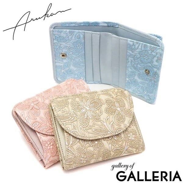 アルカン 財布 Arukan クレア 二つ折り財布 小銭入れあり コンパクト 本革 レザー 型押し 花柄 レディース 日本製 1411-674