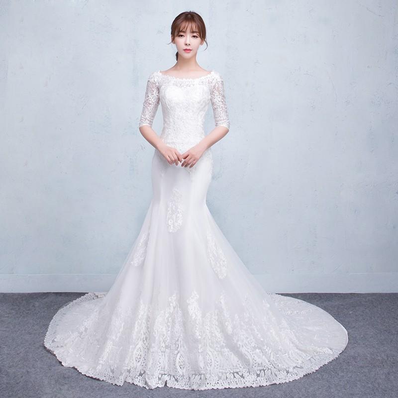 ウエディングドレス 安い ウエディングマーメイドドレス 二次会 花嫁 マーメイドドレス ロング 結婚式 ブライダル 披露宴 袖 ウェディングドレス 大きいサイズ