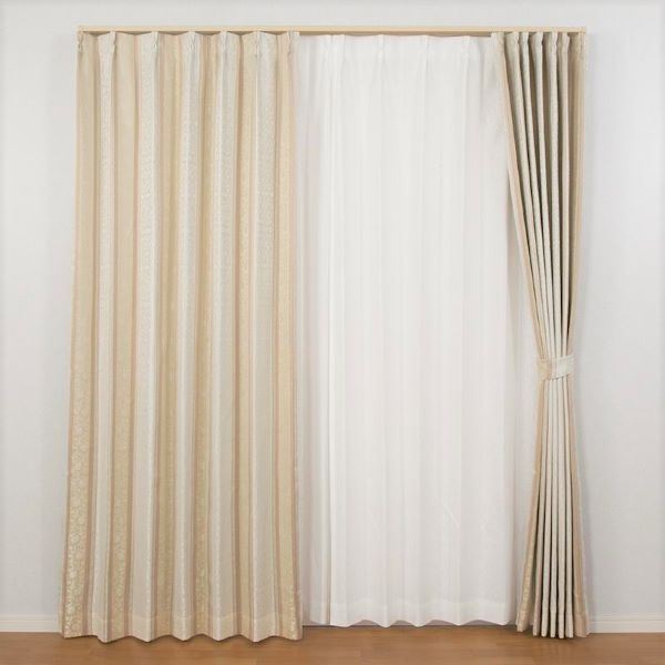 遮光 カーテン 約幅100cmx長さ105cmx2枚セット ベージュ 3級遮光 花柄ストライプ 洗える 裏地付き 形状記憶 遮光カーテン 6,374円