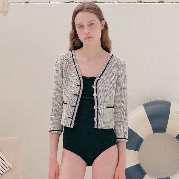 SHIRRING BEACH CARDIGAN BLACK 9,451円