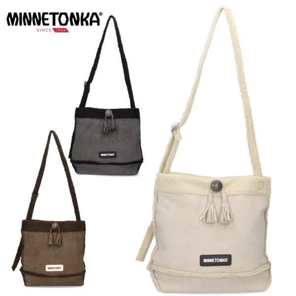 ミネトンカ ショルダーバッグ レディース バッグ おしゃれ 肩掛け スエード ボア 806773 ブラウン グレー アイボリー 茶色 白 デイリーユース かばん MINNETONKA