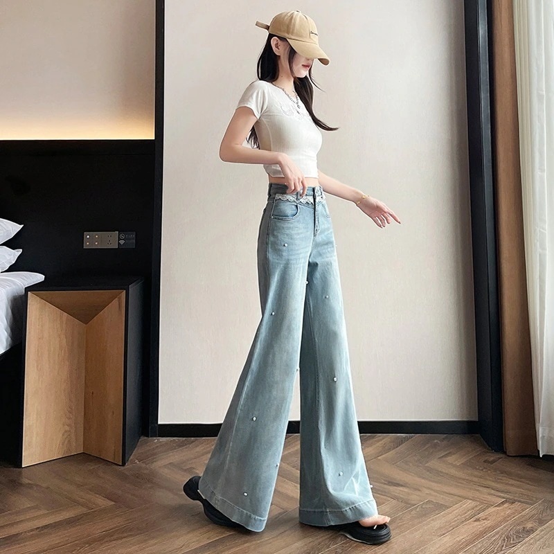 【急速出荷】送.料.無.料.くぎ玉 マイクロラッパ スカイフィラメント ワイドパンツ 女 薄手の金 ラッパズボン 秋の万能アイテム 4,733円