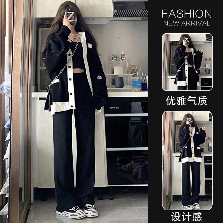 ニットセーター コート着 韓国ファッション 2点セット Qoo10限定 マタニティスーツ ワイドパンツ 2023年新作