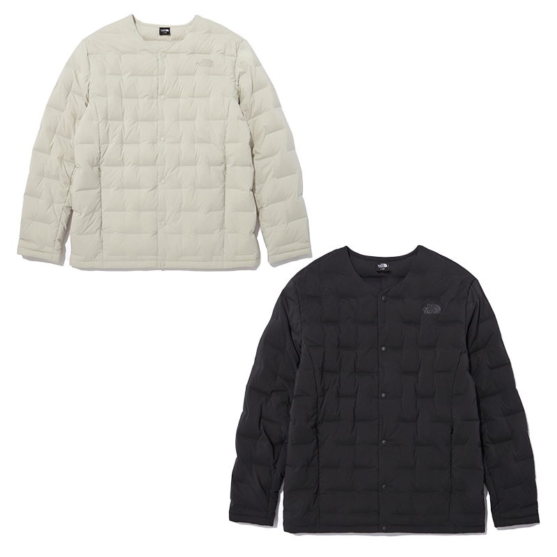 NJ1DN72 MS TUBE DOWN CARDIGAN 襟なし ノーカラー ジャケット 長袖 カーディガン 温かい ライト ダウン ボタン 軽量 軽い 重ね着 レディース メンズ ショート 短め