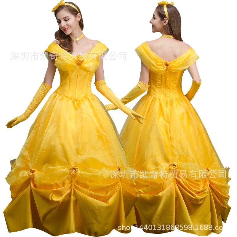 映画グリム童話美女と野獣コスプレ衣装大人の女の子ベル姫演出衣装