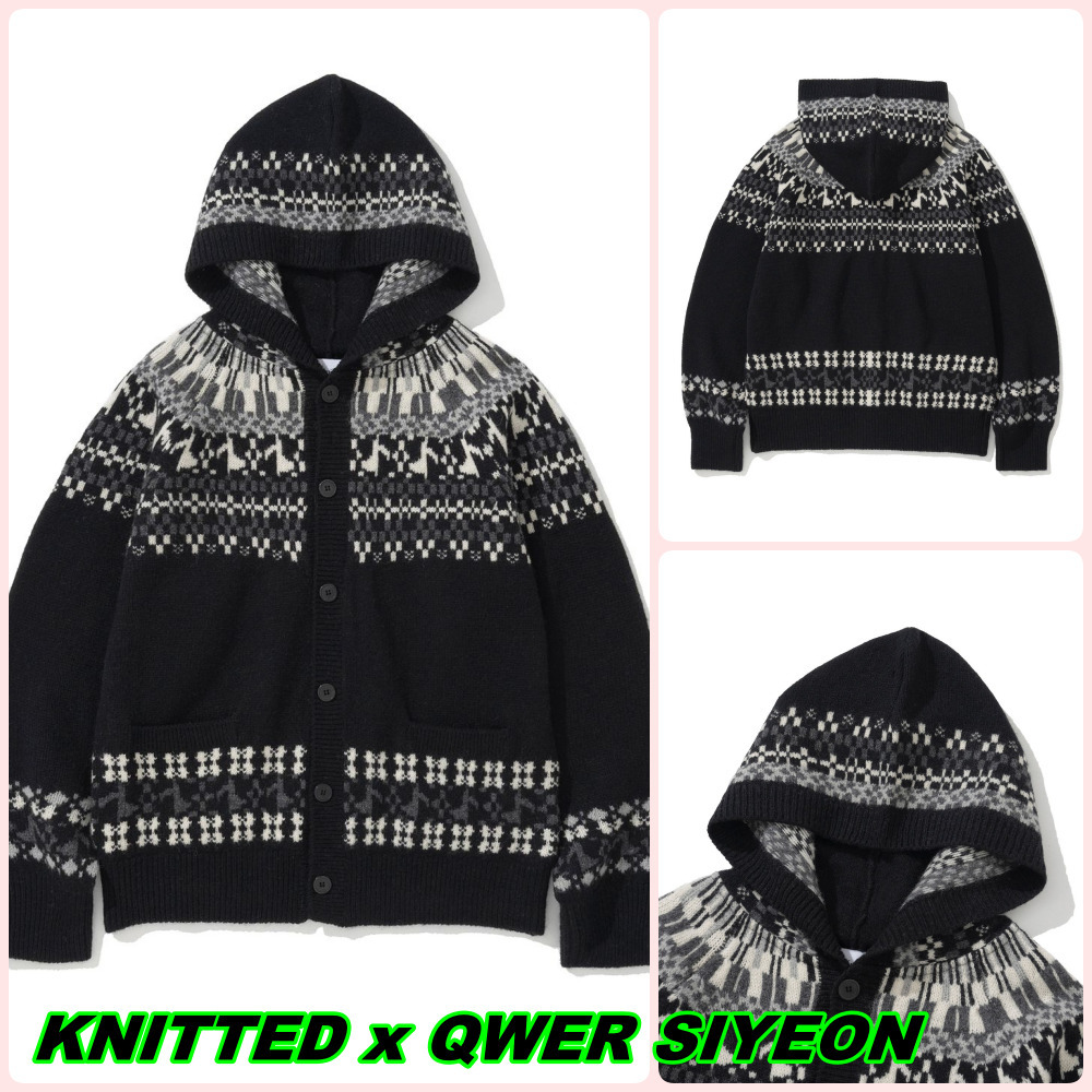 【KNITTED x QWER SIYEON】Nordic Melody Hoodie Cardigan Black