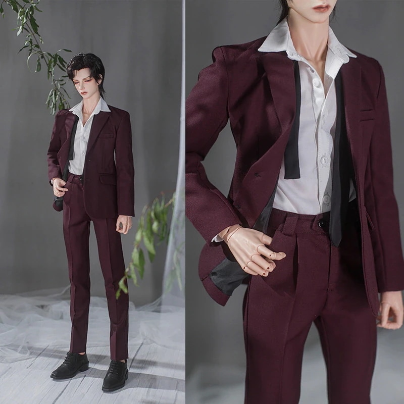 BJDドール服 ワインレッド スーツセット SD17/70cm/ID75/80cmサイズ球体関節人形用衣装セット