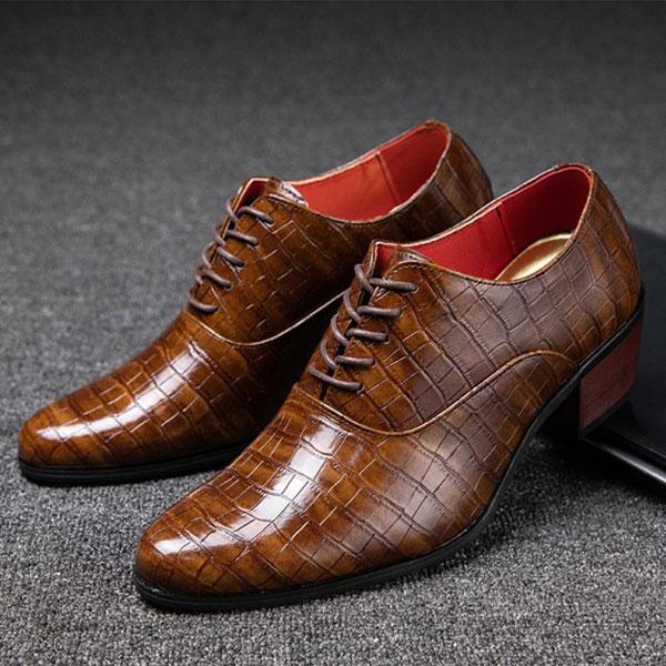 クロコダイル柄 レースアップ シューズ 靴 メンズ カジュアル ビジネスシューズ ハイヒール 紳士靴 合成レザー おしゃれ 身長アップ 脚長