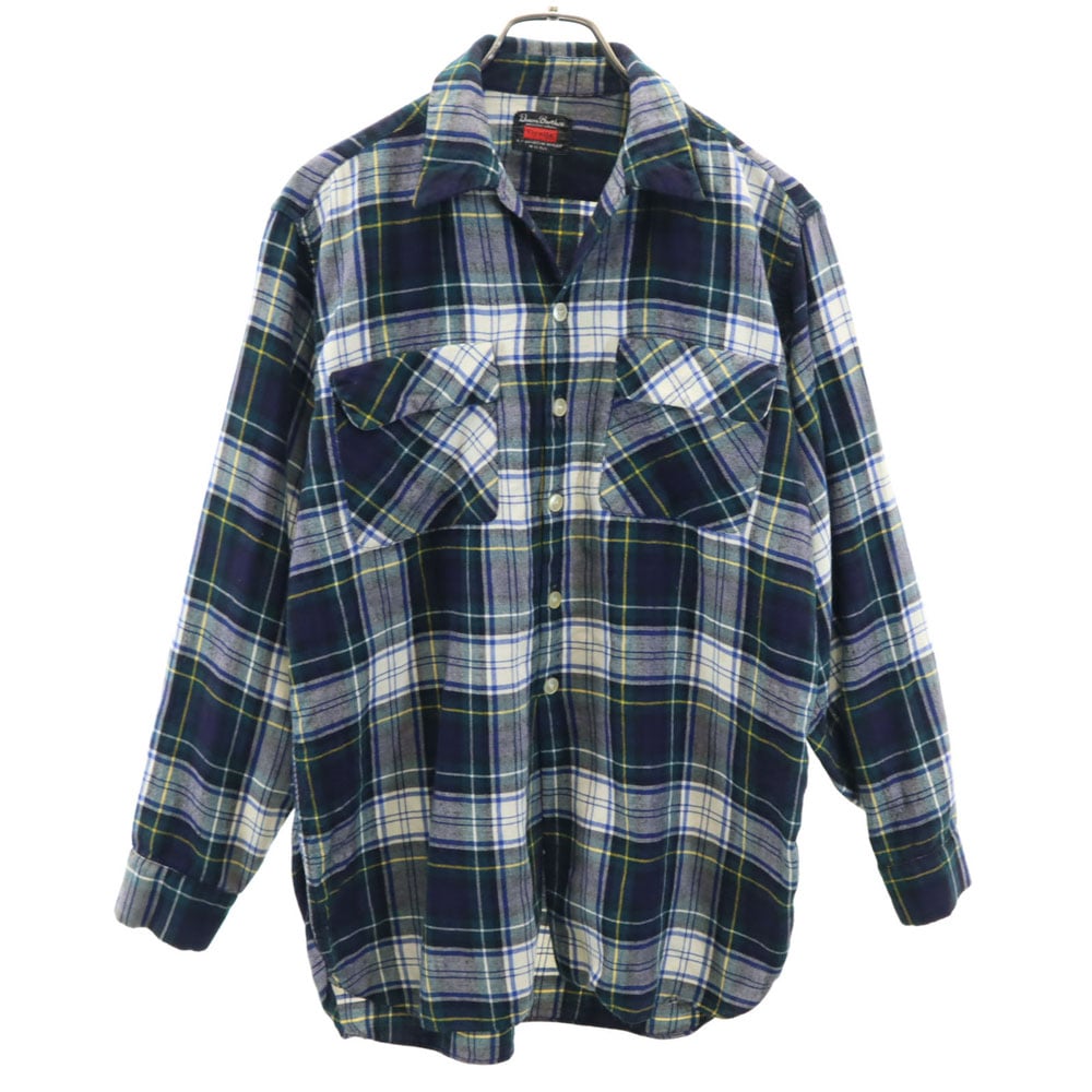 Deacon Brothers 60s 70s ヴィンテージ チェック柄 長袖 オープンカラーシャツ M ネイビー 他 Viyella メンズ