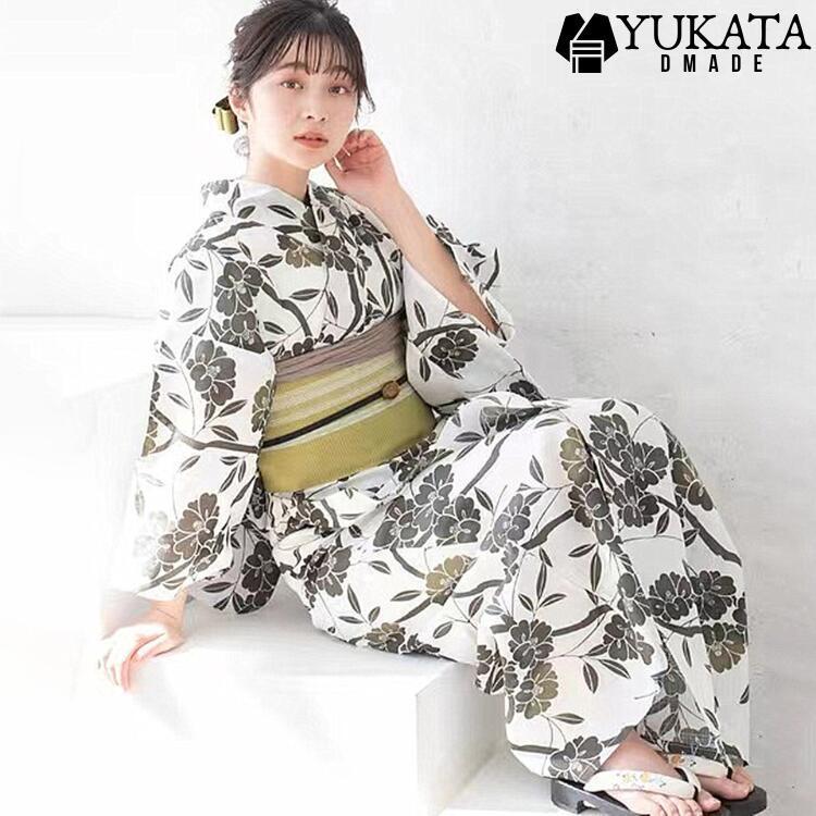 出荷が迅速である 独占販売 浴衣 レディース 華やか コーデ 花柄 女性浴衣4点セット（ゆかた/腰ひも/帯/下駄) F/フリーサイズ 夏着物 大人可愛い 女性用浴衣 ー等 上品 きれいめ 女性 本日限