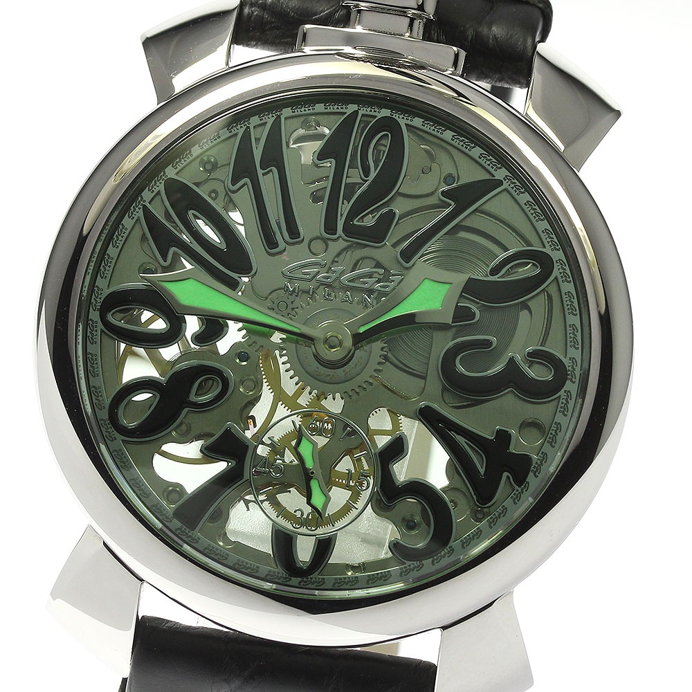 ガガミラノ GaGa MILANO 5310.02.GR マヌアーレ48 スケルトン 手巻き メンズ 良品 箱保証書付き_814598【中古】