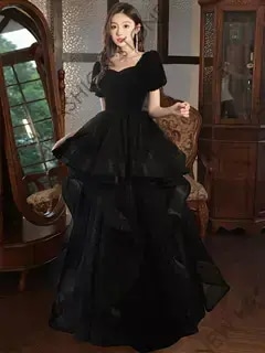 ブラックイブニングドレスフレンチプリンセススカート18歳成人式-45 7,873円