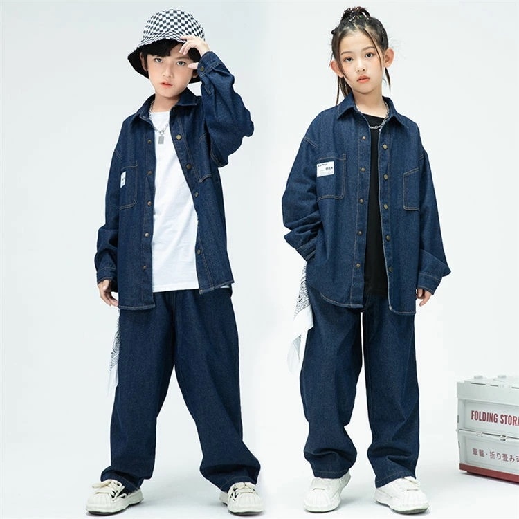 【本日限定】韓国子供服 キッズ ダンス衣装 デニム スポーツウエア パンツセット デニムジャケット 長袖 トップス 男の子 女の子 k-pop ダンス 衣装 ヒップホップ 上下セット キッズ ジュニア
