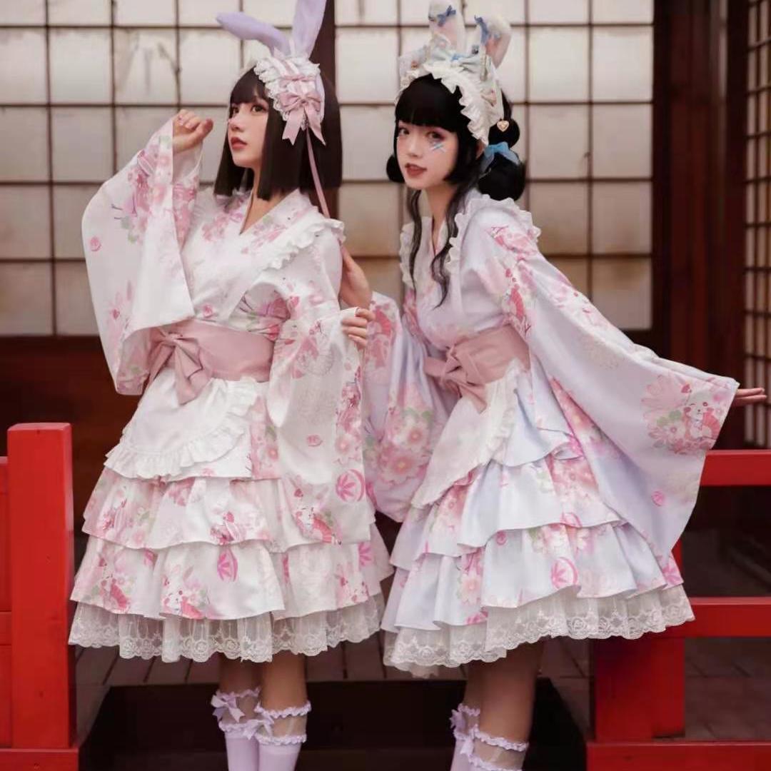 ロリータスカート奈々子桜2点セットが甘くてかわいいロリータ和風アリスlゆかたがかわいい