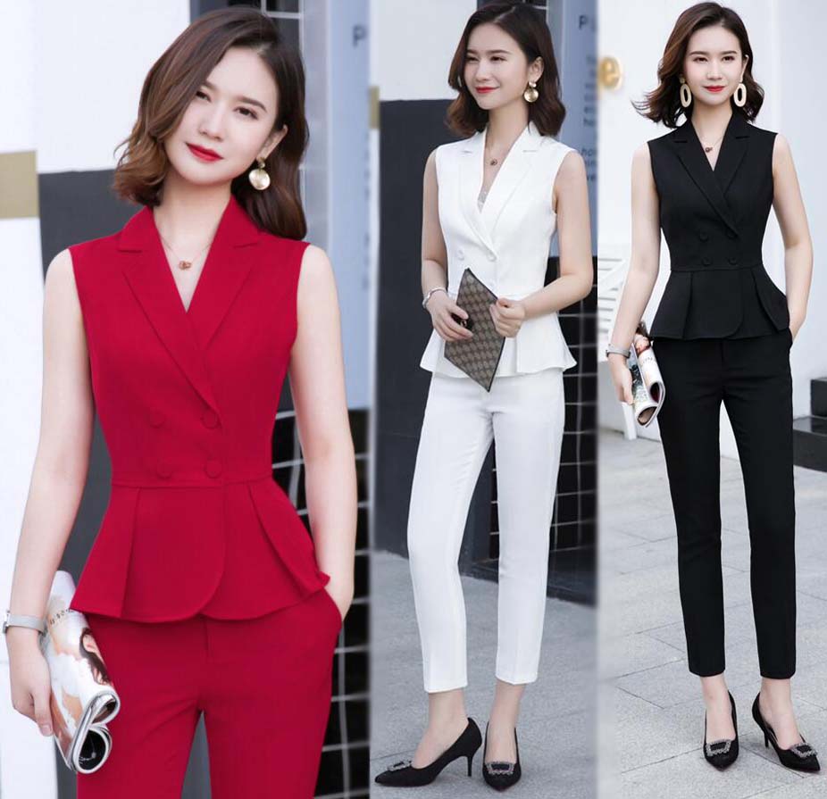 ２点セット パンツスーツ レディース スーツ ビジネススーツ 袖なしジャケット 九分丈パンツ リクルート 通勤 OL ママスーツ 母親 卒園式 入園式 卒業式 お宮参り 七五三 セットアップ スーツセ